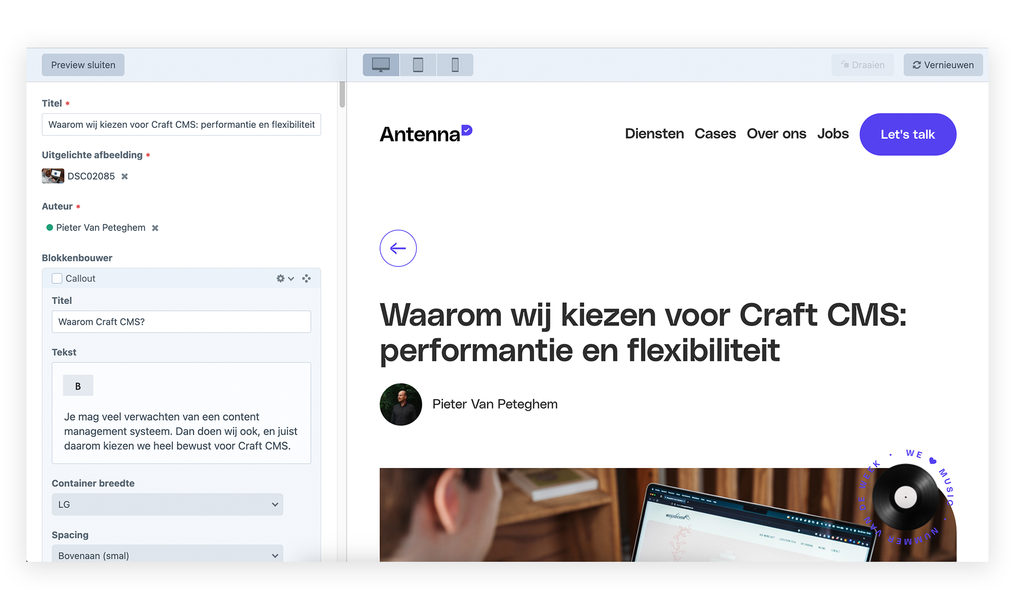 Craft CMS live preview